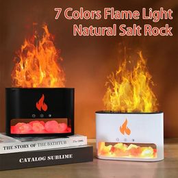 Fireplace Humidifier Crystal Salt Rock Fire Lamp 7 Colour Flame Aroma Volcano Air Essential Oil Diffuser for Home 231221