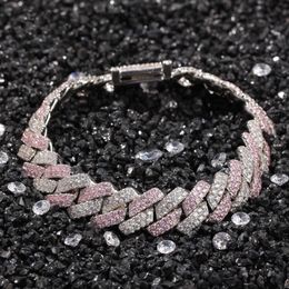 White Pink Cubic Zirconia Ice Out Two Tone Miami Cuban Link Chain Bracelets Can open Lock Women Men Bling CZ Rapper Jewelry313s