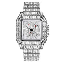 2022 New Men's Hip Hop Full Diamond Steel Band Fashionable and Personalized Square Double Button Calendar Quartz Watch