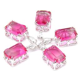 Mix 5 Pieces Pendants Luckyshine Shine Rectangle Pink Watermelone Tourmaline Gemstone 925 Silver Pendant Necklaces290L