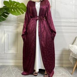 Ethnic Clothing Open Abaya Kimono Printed Satin Loose Casual Cardigan Abayas For Women Dubai Turkey Muslim Hijab Dress Islam Pakistani