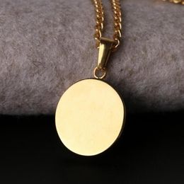 Brand Designer Round Coin Pendant Necklace Fashion Circle Stainless Steel Silver Gold Hip Hop Rock Necklaces Jewelry for Men 60cm 237i