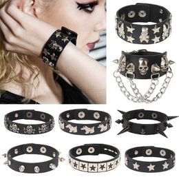 Beaded Star Spike Leather Bracelet Mens Wristband Women Punk Rock Bangle Goth Jewelry Leather Adjustable Cosplay Emo Gothic AccessoriesL231221