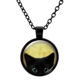 Customized Vintage Glass Cats Charms Necklace Silver Antique Bronze Matt Black Magic Time Gem Pendant Sweater Necklace Gift Jewelr227T