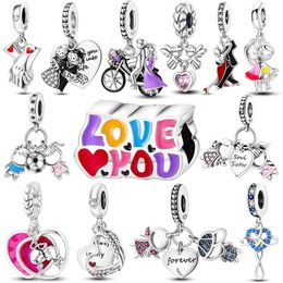 LOVE YOU Pendants 925 Silver Forever Lover Girl Boy Fall In Love Wedding Charm Beads Fit Pando Bracelet Necklace DIY Jewellery