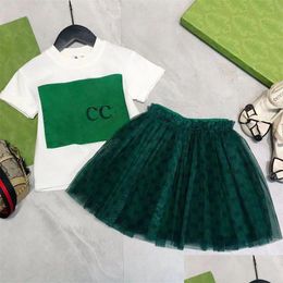 Clothing Sets Luxury Designer Kids T-Shirt Veil Skirt Fashion Cute Baby Clothes Children Short Sleeve Sets Clothing Suits Summer Girls Dhcmi