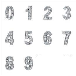 Rhinestones Silver Plated number 0-9 Alloy Floating Charms Fit For Glass Locket DIY Jewelrys 100PCS lot227U