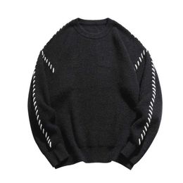 Men's Sweaters #4236 Winter Black Beige Knitted Sweater Men Long Sleeve Bandage Streetwear Mens Pullover Sweaters Round Neck Loose Knitwear J231220