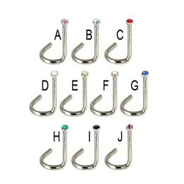 Screws Nose Studs Nose Ring Gem Mixed Color Body piercing Jewelry 316L stainless steel 100pcs lot271j