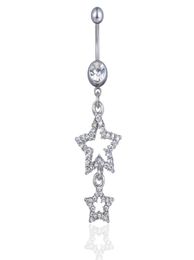 D0711 Double Stars Belly Navel Button Ring Clear Colour 14Ga 10mm Length2960029