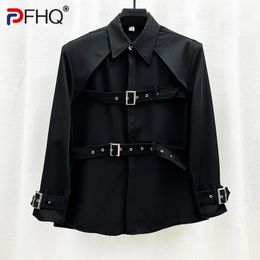 PFHQ Heavy Industry Spliced Shawl Shirts For Men's Personality Deconstructed Shoulder Pad Fashion Versatile Autumn Tops 21Z2678 231221