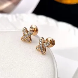 Stud Earrings 925 Sterling Silver X-shaped Women's Electroplated In 18K Rose Gold Luxury Fashion Party Jewellery Gift