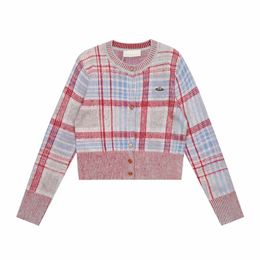 Designer sweater Crewneck Vintage plaid print embroidery knitted sweater Cardigan Pure wool casual high quality slimming