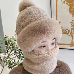 Berets Winter Ear Protection And Windproof Outdoor Cycling Women's Korean Edition Neck Mask One Piece Plush Thickened Warm Headband Hat
