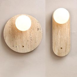 Wall Lamps Modern Creative White Glass Ball Yellow Travertine Lamp LED Lighting Bedroom Bedside Living Room Decoration Sconce Fixture