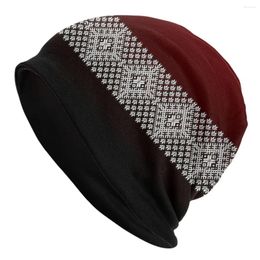 Berets Red Black And White Latvian Lielvarde Belt Motif Caps Men Women Skullies Beanies Hats Spring Warm Thermal Elastic Bonnet