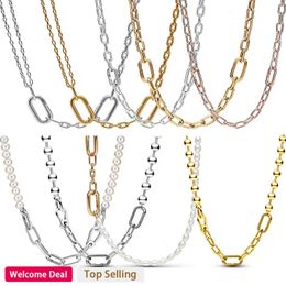 Women's High Quality 925 Sterling Silver Light Luxury Pearl ME Metal Bead Ring Chain Necklace DIY Fashion Charm Jewelry 231220