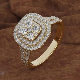 Fashion Women's Female Micro-inlaid Diamond Square Ring 18k 3 Color Design Yellow Gold Engagement Ring302q