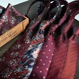 Bow Ties And Handkerchief 2-Piece Set Formal Wine Red Large Jacquard 8cm Tie Accessories Men Wedding Party