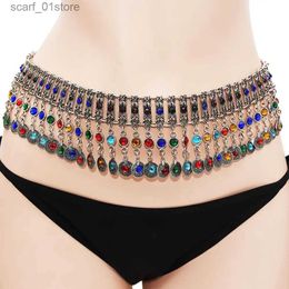 Waist Chain Belts Turkish Coin Long Tassel Belly Chains for Women Colourful Crystal Waist Dance Belt India Gypsy Statement Beach JewelryL231221