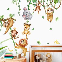 Jungle Animals Lion Monkey Tiger Animal Wall Sticker for Kids Rooms Baby Wall Sticker Bedroom Decor Wall Art Childrens Wallpaper 231221