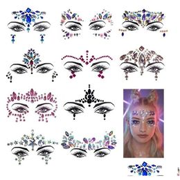Nail Art Decorations Rhinestone Festival Face Jewels Sticker Fake Tattoo Stickers Body Glitter Tattoos Gems Flash For Music Party Make Dhym1