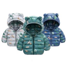 Dinosaur Winter Boys Jacket Keep Warm Princess Coat Hooded Zipper Baby Outerwear Birthday Gift 1 2 3 4 5 Years Kids Clothes 231220