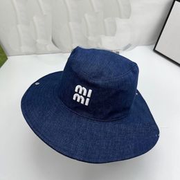 Denim Bucket Hat Women Fashion Solid Letter Wide Brim Hats Men Outdoor Causual Embroidery Hats