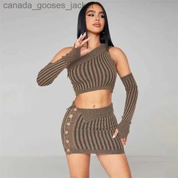 Two Piece Dress Knitted Sweater Dress Two Piece Skirt Sets 2023 Winter Women Clothes Sexy Crop Tops Jacket Elegant Knit Dress 2 Piece Set Outfit L231221