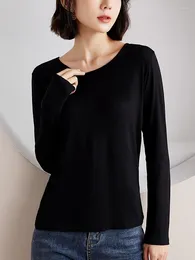 Women's T Shirts Women Solid O-Neck Casual Tops Long Sleeve Slim Pullover T-shirt Autumn Fashion Modal Bottoming Shirt 2023 Black White