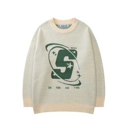 Men's Sweaters Capital Letter Print Solid Colour Retro Men's and Women's Autumn Winter Sweaters Harajuku Crew Neck Oversized Baggy Knitted Top J231220