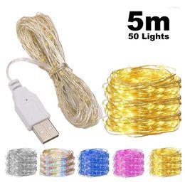 Strings 50 Lamp LED USB String Lights Copper Silver Wire Garland Light Waterproof Fairy For Christmas Wedding Party Decoration