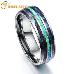 Inlay Abalone Shell OpalAbalone Shell Tungsten Steel Rings for Men 8MM Width Elegant Smooth Mens Ring Top Grade7144827