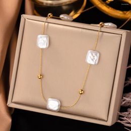Pendant Necklaces 316L Stainless Steel Square Large Pearl Necklace For Women Fashion Girls Clavicle Chain Party Jewelry Gift