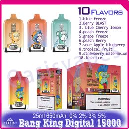 Authentic Bang King Digital 15000 Smart Screen Disposable Electronic Cigarette 650mAh Rechargeable Battery 10 Flavours 0% 2% 3% 5% Level 25ml Pod Puffs 15k Vapers