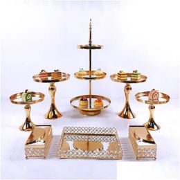 Bakeware Other Bakeware 78Pcs Crystal Metal Cake Stand Set Acrylic Mirror Cupcake Decorations Dessert Pedestal Wedding Party Display Tray D