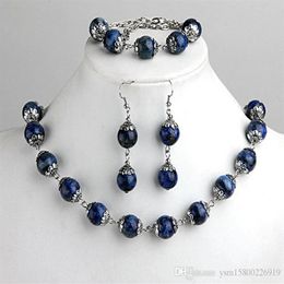 1set fashions lapis lazuli ball beads bracelet necklace earrings hook Jewellery set 0 47 277B
