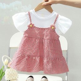 Girl Dresses Summer Toddler Dress Puff Sleeve Princess Birthday Party Costume Infant Outfit Flower Plaid Baby Clothes A1082