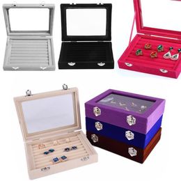 Velvet Glass Ring Earring Jewellery Display Organiser Box Tray Holder Storage Case282z