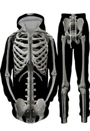 Halloween Costumes Skeleton Hip Hop Hooded Sweatshirt Suit MenWomen 3D Print Jacket Streetwear Pullovers 2pc Sets 2112201668555