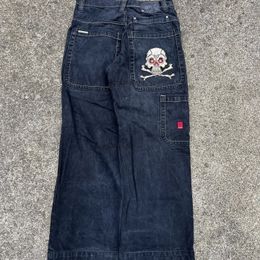 JNCO Totenkopf-gestickte Retro-Baggy-Jeans für Herren, y2k, Harajuku, Hip-Hop-Muster, Druck, lockere Jeans, hohe Taille, gerade Hose mit weitem Bein, 231220