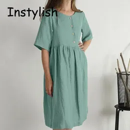 Party Dresses Women Casual Spring Short Sleeve O Neck Loose Dress Elegant Harajuku Cotton Linen Mini Y2k Streetwear Vestidos