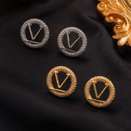 18K Gold Plated Designer Earrings Stud Crystal Jewellery Rhinestone Luxury Earring Style Jewellery Retro Style Earrings Couple Family Gifts Brand Logo Embossed Stamp