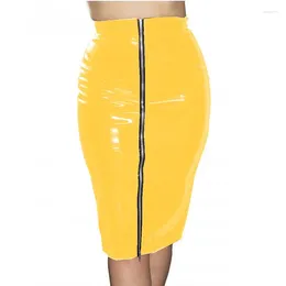 Skirts Women Fashion Leather PVC Bodycon Skirt Gothic WetLook Yellow Blue Midi Pencil Plus Size 7XL Style Officei Elastic