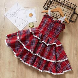 Girl Dresses 2023 Kids For Girls Lace Plaid Backless Knitting Dress Spring Autumn Birthday Party Casual Clothes Toddler Clothing