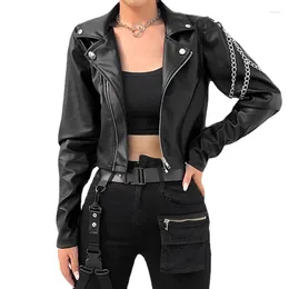 Women's Leather Short Slim-fit Pu Small Coat Motorcycle Jacket Fashion Arm Chain