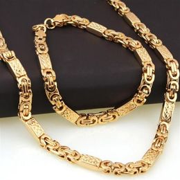 18K Gold plated Stainless steel titanium steel plated gold square square chain necklace bracelet set262p