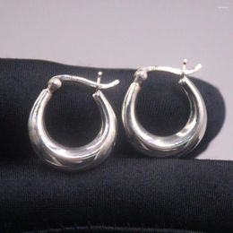 Dangle Earrings Real 925 Sterling Silver Hoop Women Lucky Glossy Half Circle