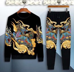 Men039s Tracksuits Autumn And Winter Long Sleeve Twopiece Suit 3D Chinese Style Colorful Dragon Leisure Sports2591143