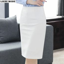 Skirt Women Bodycon Formal Pencil Skirt Knee Length Black Grey White Blue Green High Waist Skirts Work Wear Stretch Package Hip Split